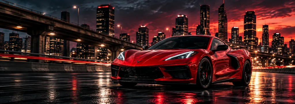 Red Corvette performance vehicle at Redline Motors