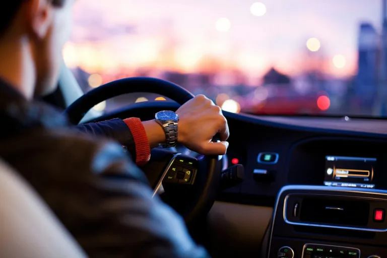 Luxury car steering wheel interior close-up