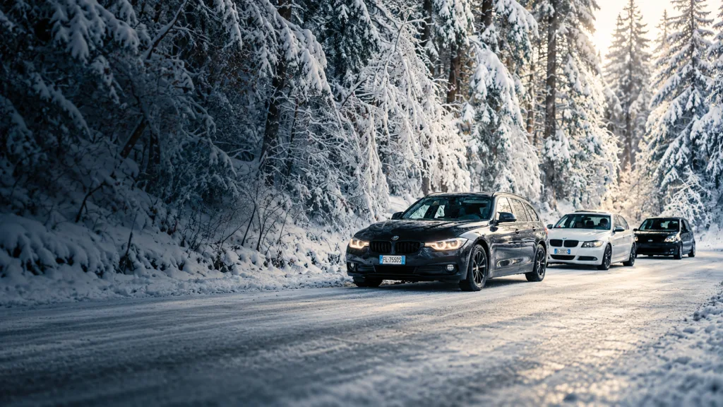 Luxury SUV on a mountain road at golden hour
